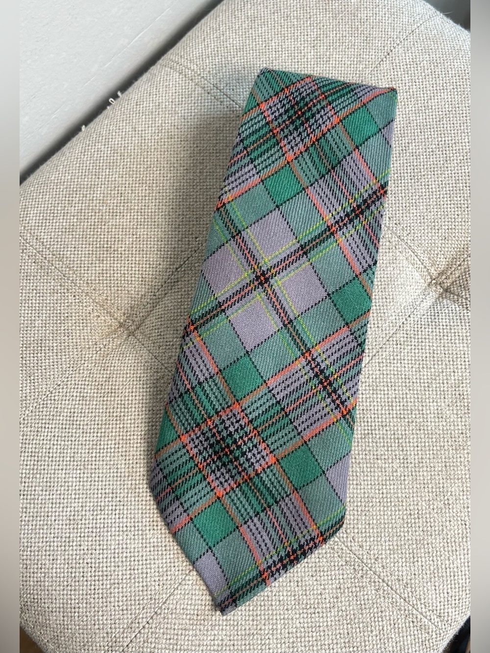 Vintage The House of Heather Green Tartan Plaid Necktie Handmade Scotland Wool